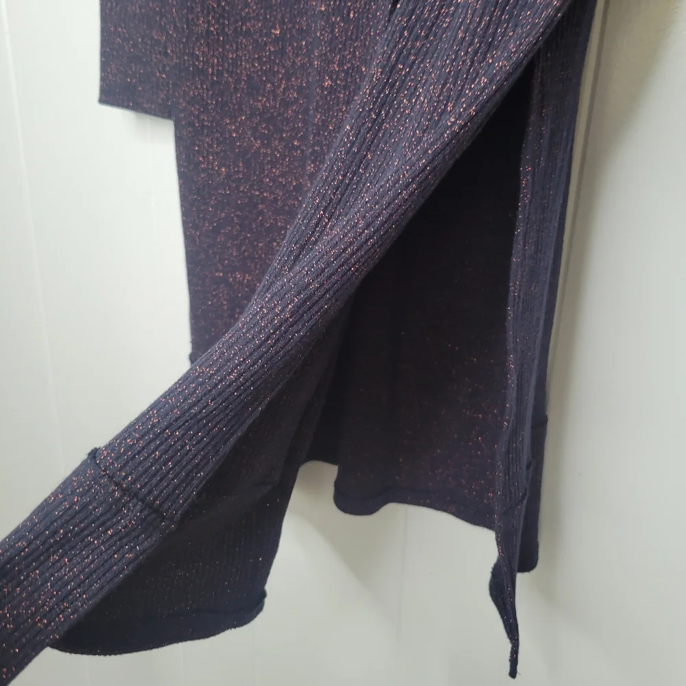Free People We The Free Long Cardigan Duster Sweater Ribbed Button Up Glitter MD - Picture 8 of 12